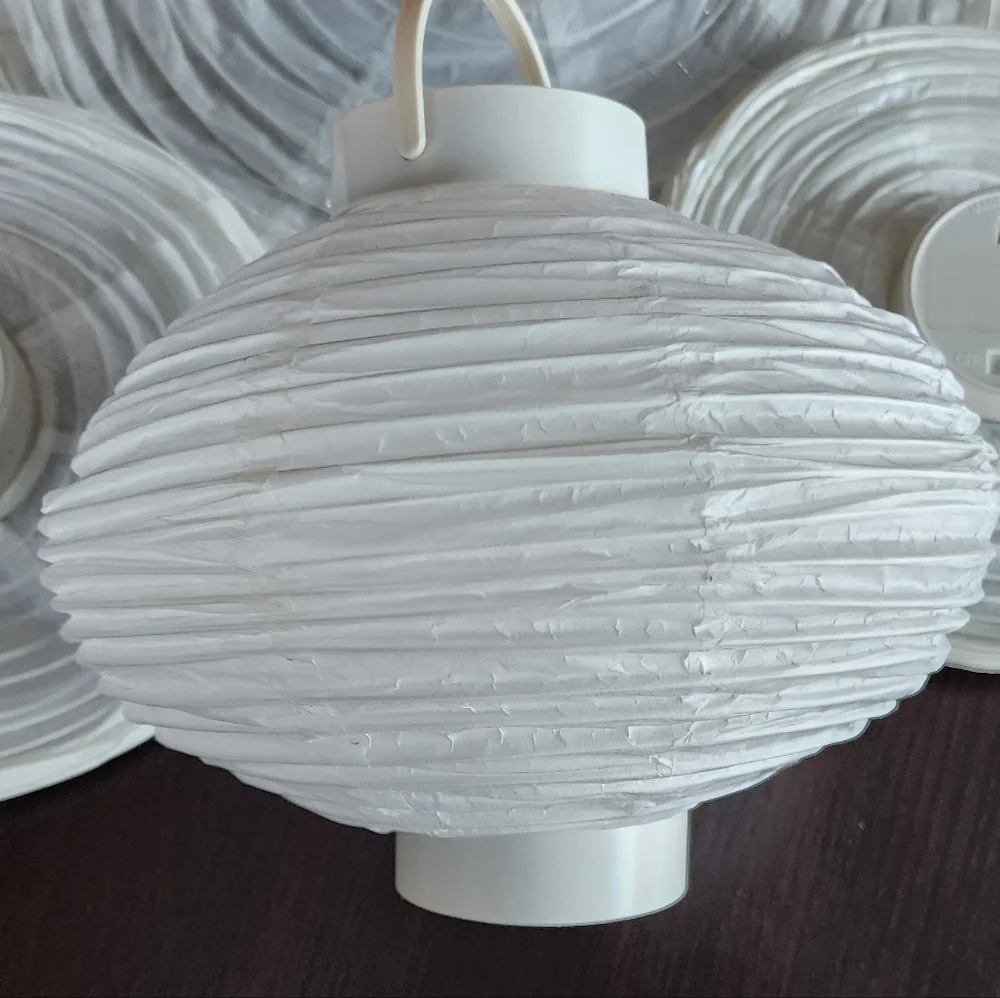 Pier1 white paper lantern set of 4, warm LEDs, battery power, NEW! 14